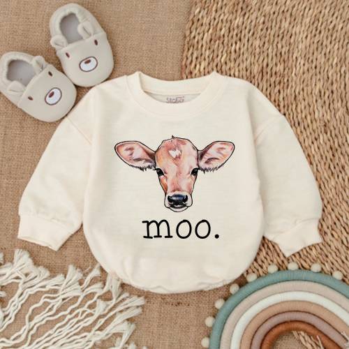 Moo Cow Baby Romper,Baby Bodysuit, Cute Baby Clothes,Baby Romper, Baby Outfit,Baby Clothes, Newborn Baby Shower Gift, Farm Theme Baby Outift