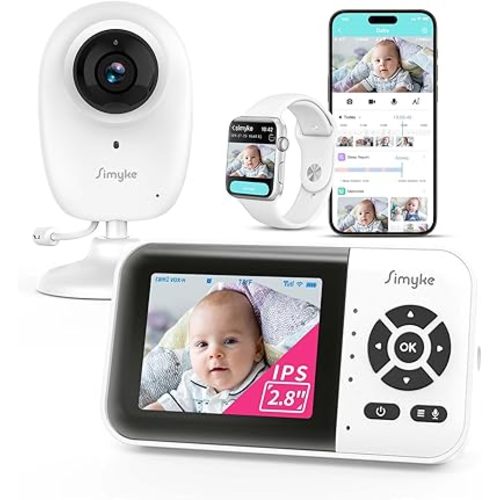 Simyke Smart Video Baby Monitor with Camera and Audio,Dual Mode,WiFi On/Off Switch,2.8inch Display,App,1080p Camera,1500ft Long Range,Night Vision,2-Way Talk,AI Baby Growth Album Function