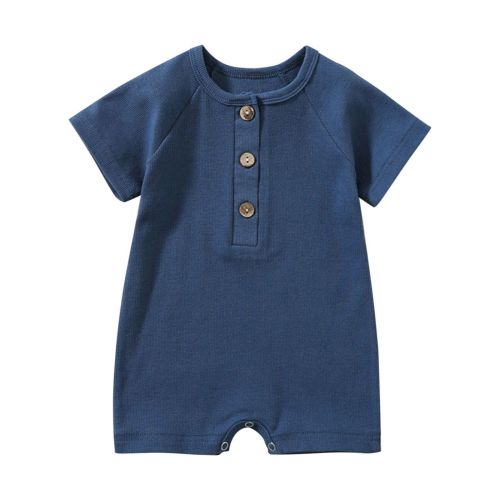 AherBiu Baby Girls Boys Rompers Short Sleeve Newborn Infant Ribbed Button Crewneck Summer Short Jumpsuits Overalls