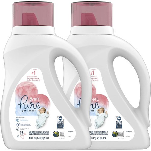 Dreft Pure Gentleness Liquid Baby Detergent, Fragrance Free, 46 Fl Oz, Pack of 2