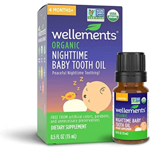 Wellements Organic Nighttime Baby Tooth Oil. Soothing Massage Oil for Tiny Gums. Promotes Peaceful Nighttime Teething. Organic Blend of Essential Oils & Sleepytime Herbs. 0.5 Fl Oz. 4 Months +