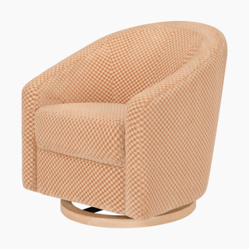 babyletto Madison Swivel Glider - Canyon Velvet Checker With Light Wood Base