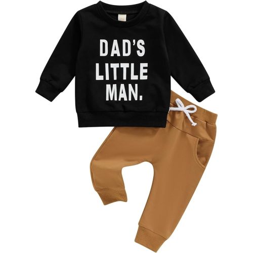 Kupretty Toddler Baby Boy Fall Winter Clothes Letter Graphic Long Sleeve Sweatshirt Pullover Tops + Joggers Pants Outfit Set