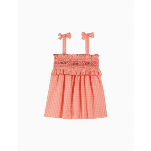 Scalloped Smocked Top in Vichy Peony