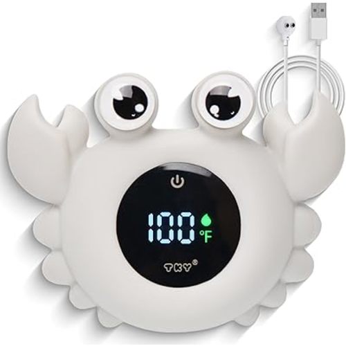 Baby Bath Thermometer with Floating Toys & Room Temperature Monitor - Rechargeable Digital Thermometer with Temperature Alerts, Bath Essentials for Newborns, Infants (Advanced Grey)