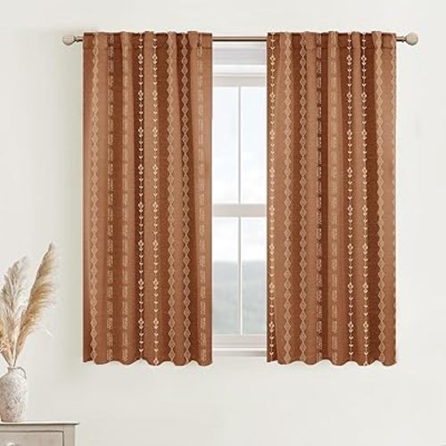 Short Curtains for Windows Bedroom Blackout Boho Bathroom Window Kitchen Curtains 45 Inch Length Terracotta