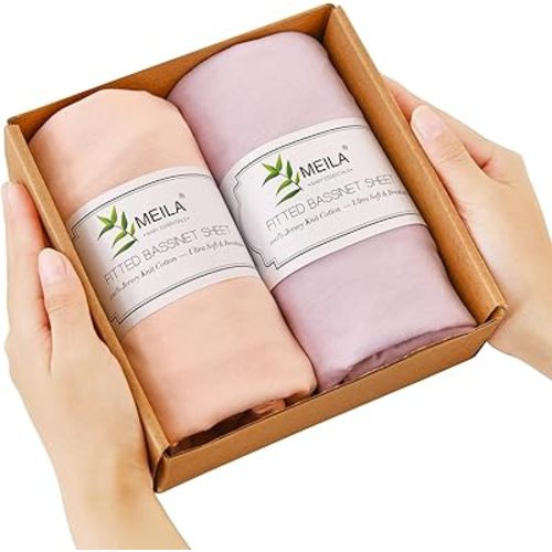 MEILA Bassinet Fitted Sheets Compatible with Mika Micky, Dream On Me, Maxi-COSI, AMKE, Baby Delight Bassinet, 100% Jersey Cotton Beside Bassinet Sheet for Baby Boy, Pack of 2(33"×20"
