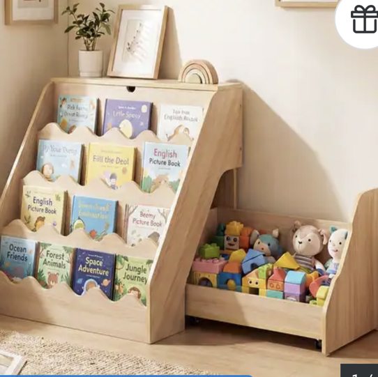 Costway Kids’ Bookshelf & Toy Storage Organizer with Rolling Drawer
