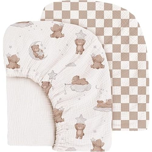 Muslin Cotton Crib Sheets - Neutral Fitted Sheets for Standard Crib& Toddler Mattress Soft and Breathable Baby Sheets for Boys and Girls - 28"x52"