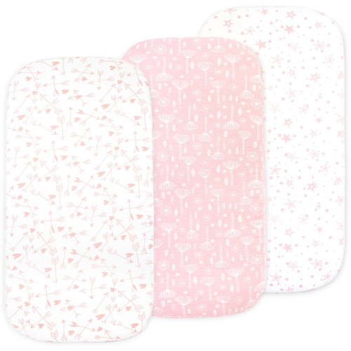 Baby Bassinet Sheet Set – 3 Pack - Keep Baby Happily Sleeping in Cold & Hot Weather w/ Ultra-Soft Universal Fitted Jersey Cotton Bassinet Sheets for Oval, Hourglass & Rectangle Bassinet Mattress, Pink