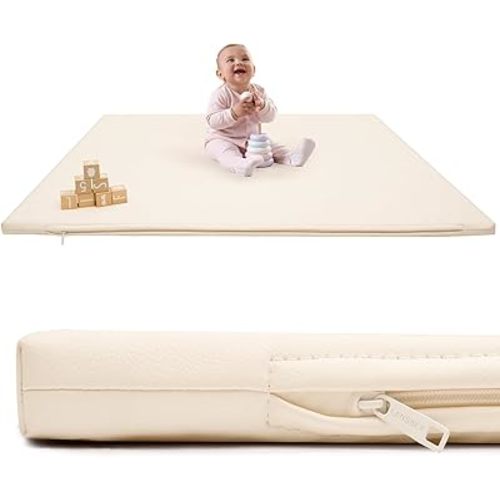 1.2" Padded Baby Play Mat 50x50 Playpen Mat- Extra Thick Waterproof Vegan Leather for Infants and Toddlers, Soft and Easy-to-Clean Floor Mat for Crawling & Play