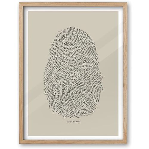 iHery Natural OAK Wood Identity in Christ Thumbprint Framed Wall Art, 12x16 in Modern Jesus Bible Verses Christian Canvas Art, Beige Sketch Boho Scripture Bedroom Decor, Set of 1 For Living Room