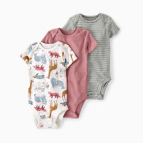 Carter's Little Planet 3-Pack Organic Cotton Rib Bodysuits - Endangered Species, 0-3 M