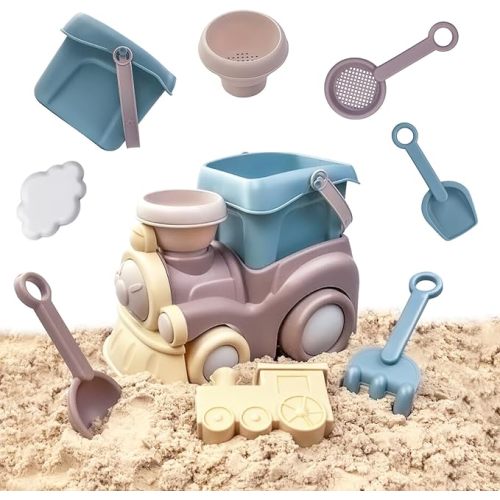 zeeloopbee Beach Toys for Kids Ages 4-8, Toddler Snow Toys Set Includes Beach Truck, Bucket, Shovel, Rake, Scoop, Trowel, Sandbox Toys for Toddlers Ages 3-5, Travel Beach Sand Toys for Kids Ages 8-12