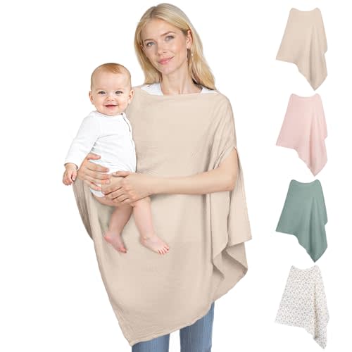 SheSeek Muslin Nursing Cover Up for Breastfeeding, Soft & Breathable Cotton Breast Feeding Cover for Women, Full Privacy Breastfeeding Cover - Newborn Baby Essential, Light Brown