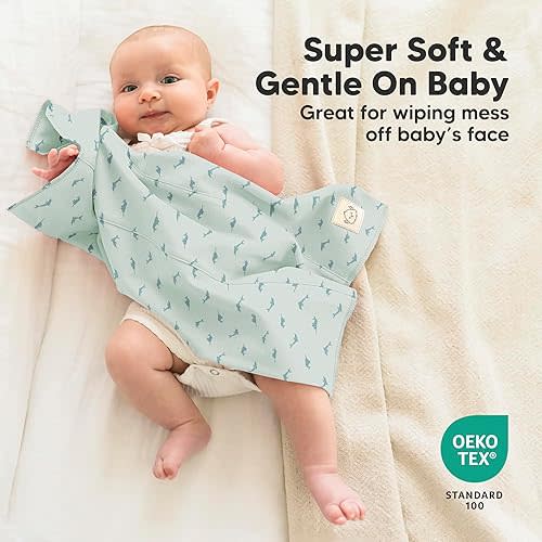 Organic Burp Cloths Baby Boy, Girl - 6-Pack Large 100% Cotton Burping Cloths for Babies, Spit Up Rags, Super Absorbent, Ultra Soft Newborn Rag, Gender Neutral, Machine Washable, Durable (Marine Muse)