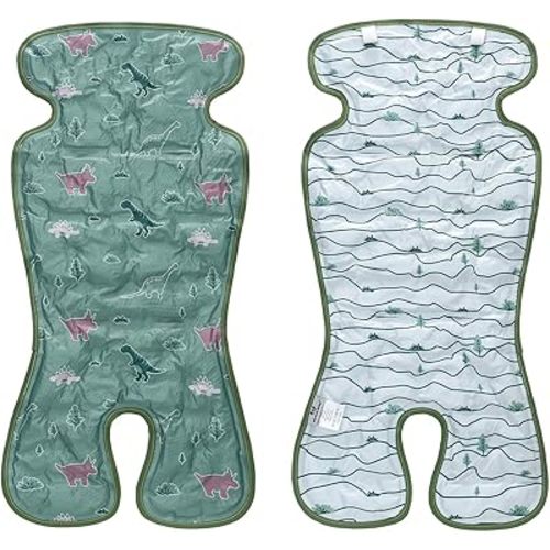 Miracle Baby Gel Car Seat Cooler Pad, Double Sides Universal Stroller Ice Cushion Cooler Mat, Summer Cooling Seat Liner Suitable for Baby Dining Chair, Child Safety Seat,One Pack (Dinosaur + Lines)