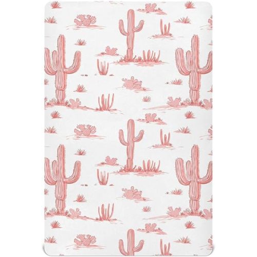 Crib Sheets for Boys Girl Pink Cactus in Desert Breathable Mini Crib Mattress Sheets Fitted,Toddler Baby Sheet for Cot Mattress 39 * 27 * 5In