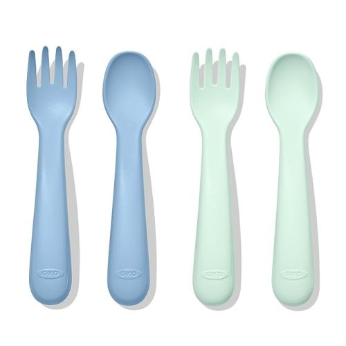 OXO Tot Plastic Fork and Spoon Set - Opal and Dusk - Opal/Dusk