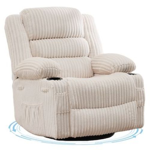 360° Swivel Rocking Recliner Chair for Adults, Jumbo Corduroy Glider Recliner with Cup Holder, Deep Seat Sofa Chair