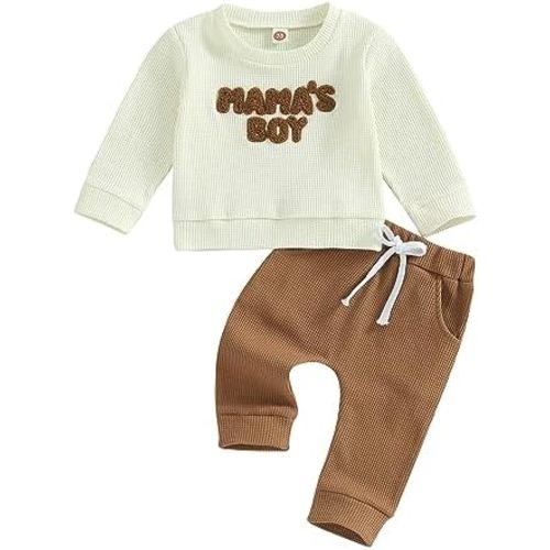 Toddler Baby Boy Clothes Mamas Boy Fall Winter Outfit Long Sleeve Letter Sweatshirt Plaid Jogger Pants Newborn Set
