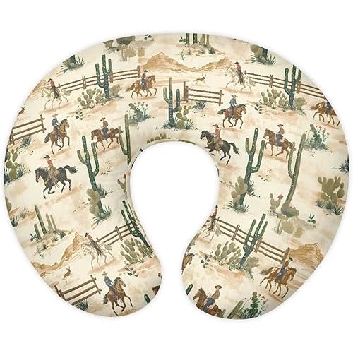 Cow Boy and Cacti Baby Nursing Pillow Cover Baby Breastfeeding Slipcover Infant Newborn Nursery Bottle Pillowcase Stretchy Replaceable Pillow Cover Slipcover