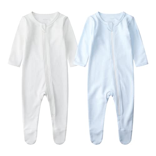 Owlivia Organic Cotton Baby Pajamas, Boys Girls Zip Front Sleep 'N Play Pjs, Footed Sleeper, Long Sleeve
