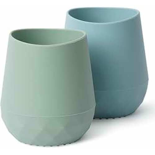 Seposeve Silicone Baby Cups for 6-12 Months, 12-24 Months, Pack of 2 Tiny Open Training Silicone Cup for Baby and Toddler, Baby Mouth-Like Design, with Capacity Markings, Green Blue