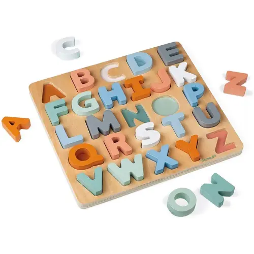 Janod Sweet Cocoon Wooden Alphabet Learning Puzzle with ABC Letters and Chalkboard - Ages 2+ - J04412