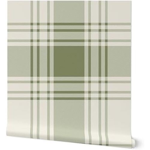 Peel & Stick Wallpaper 6ft x 2ft - sage Green Plaid,Large Scale,Simple Check,Heritage Classic,Farmhouse Tartan Custom Removable Wallpaper by Spoonflower