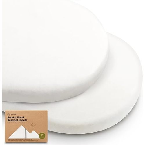 2-Pack Organic Bassinet Sheets for Girls, Boys - 100% Cotton Bassinet Mattress Sheets Compatible with Halo Bassinest Swivel Sleeper,Graco,Baby Delight,Chicco,Unisex Fitted Bassinet Sheets(Soft White)