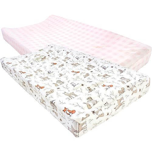 Hudson Baby Unisex Baby Cotton Changing Pad Cover, Enchanted Forest, One Size