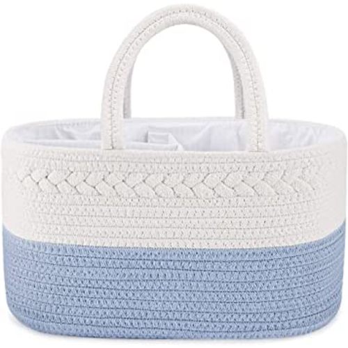 ABenkle Baby Diaper Caddy, Nursery Storage Bin and Car Organizer for Diapers Wipes, Cotton Rope Basket Changing Table Caddy