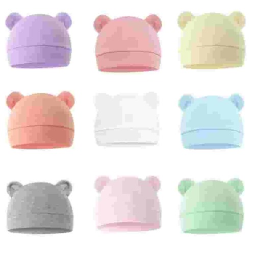 LNMQLPDBS 9 Pieces Baby Hats for Boys Girls Unisex Baby Hat Soft Knit Cap Infant Beanies 0-3 Months Solid Color Toddler Hats with 2 Bear Ears Newborn Baby Gifts Infant Hospital Hat