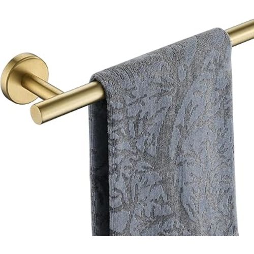 JQK Bath Towel Bar Brushed Gold, 18 Inch 304 Stainless Steel Thicken 0.8mm Towel Rack Bathroom, Towel Holder Wall Mount, Total Length 20.47 Inch TB110L18-BG