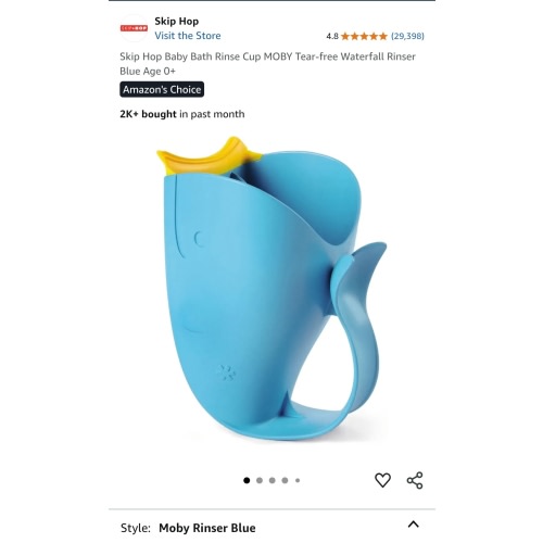 Skip Hop Baby Bath Rinse Cup MOBY Tear-free Waterfall Rinser Blue Age 0+