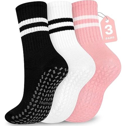 Pilates Socks with Grips for Yoga, Barefoot, Ballet, Barre, Hospital Non Slip Anti Skid Socks for Women and Men