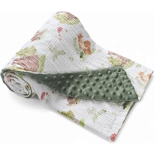 GLLQUEN BABY Blankets for Unisex Newborn Super Soft Nursery Minky Blankets with Muslin Cotton Front and Dotted Fleece Backing, Forest Stories, 30 x 40 inches