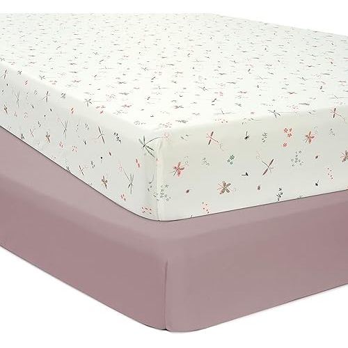 Crib Sheets for Baby Girl - Super Soft Crib Mattress Sheet, Portable Baby Girl Crib Bedding, 4 Way Stretch Knitted Fitted Crib Sheet, Baby Essentials, 2 Pack - Butterfly & Lilac