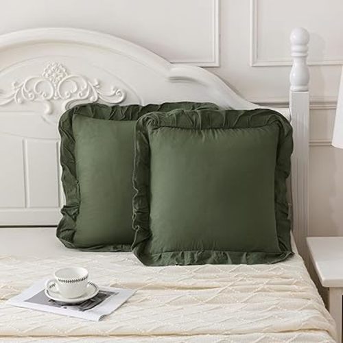 Merryword Olive Green Pillowcases 18x18 Cute Throw Pillow Covers Pack of 2 Ruffle Pillowcase Cushion for Couch Sofa Bedroom