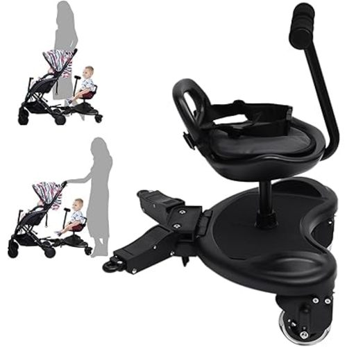 Universal Stroller Board - 2-in-1 Sit and Stand Stroller Attachment Stroller Standing Board with Detachable Seat, Holds Children Up to 55 LBs (Black)