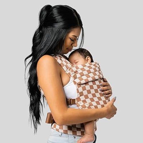Mabē Monarch Ergonomic Baby Carrier – Premium Cotton Soft Structured Newborn to Toddler Carrier with Hip-Healthy Design, 3 Carry Positions (7-35lbs), Lightweight & Breathable, (Mocha Check)