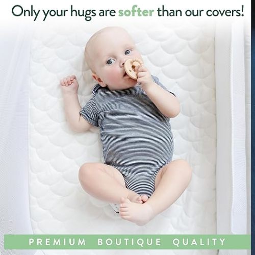 Joey + Joan Waterproof Bassinet Mattress Pad Cover Compatible with 4moms Breeze Plus Bassinets – 2 Pack Quilted Mattress Protector Made from Ultra Soft Bamboo Viscose Terry – 23" x 29"