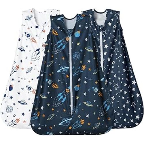 david's kids 3 Pack Micro Fleece Baby Sleep Sack 6-12 Months, Soft Baby Wearable Blankets with 2-Way Zipper, Comfy Sleeping Bags for Infant Newborn Boys Girls Neutral, Medium Size, Space