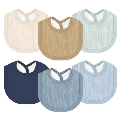 ARTSHU Muslin Baby Bibs 6 Pack for Unisex Girls & Boys, Adjustable Soft Cotton Baby Bibs for Drooling and Teething