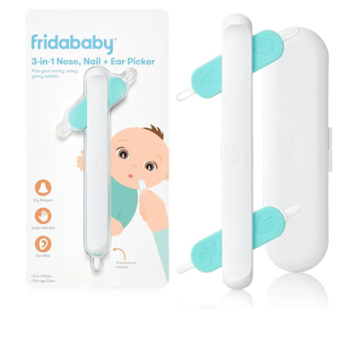 Frida Baby Limpiador 3 en 1 para nariz, uñas y orejas: Limpiador de oídos para bebés + limpiador de nariz y herramienta de uñas para bebés + niños pequeños, limpia de forma segura los mocos, cera de