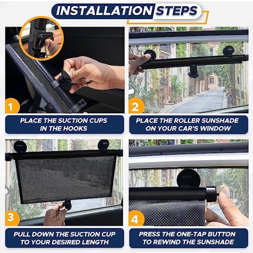 EcoNour Car Side Window Sun Shade (2 Pack) | Retractable Car Roller Sunshade for Kids | Baby Car Window Shades for UV and Sun Glare Protection | Baby Car Travel Accessories (15"x17") - Standard