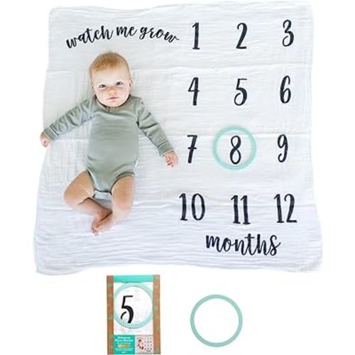 Kate & Milo Baby Milestone Photo Props, Infant Milestone Blanket with Markers, Newborn Photoshoot, Baby Girl or Baby Boy Gift, Large Blanket
