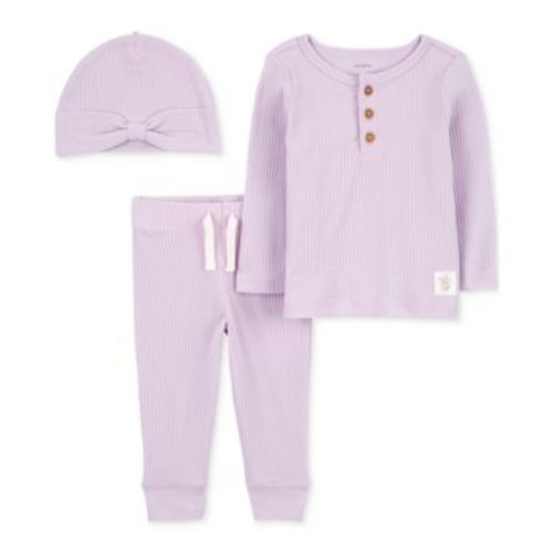 Baby Girls Drop Needle Hat, T-Shirt & Pants, 3 Piece Set