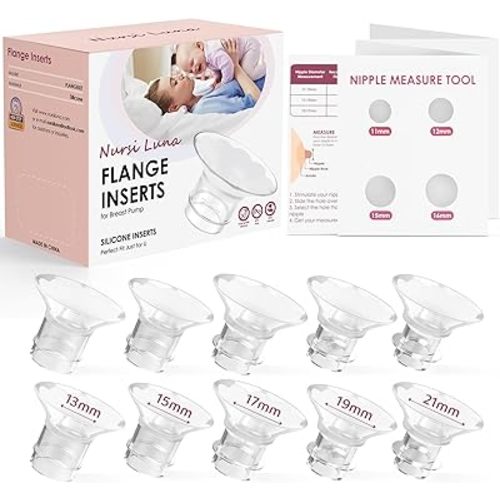 Flange Inserts 10PCS 13/15/17/19/21mm for 24mm Flanges/Shield of Most Pumps, Flange Sizing Kit Silicone Flanges Insert, Breastfeeding Essentials Kit for New Moms